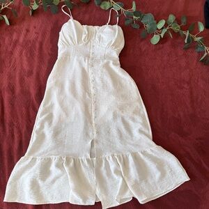 No Boundaries White Midi Dress with Ruffle Hem